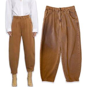 Zara Women’s Brown Cognac High-Waist Balloon Baggy Jeans Size 06